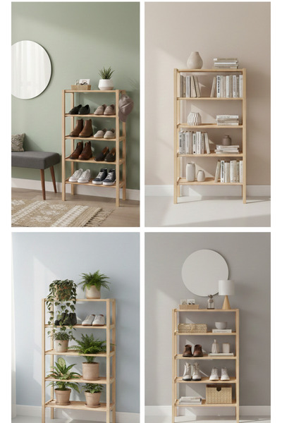 CNRWOOD Doğal Ahşap 4 Katlı Ayakkabılık