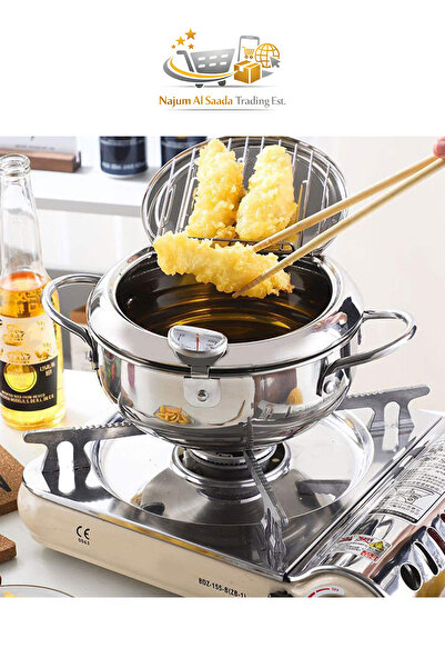 Generic 4.2L Stainless Steel Deep Fryer Pot with Thermometer, Grill Pot Oil F...