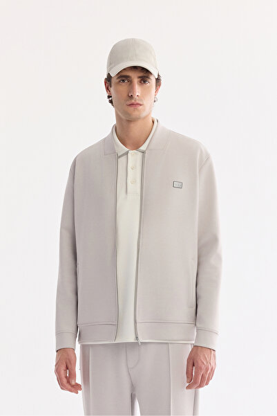 Avva Ανδρική ζακέτα με γκρι τετράγωνο γιακά και στάμπα με έγχυση στο στήθος A...