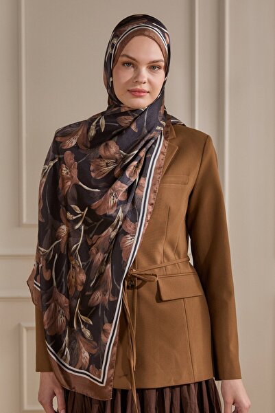 SilkTouch Coffee Tulip Patterned Idol Voile Shawl