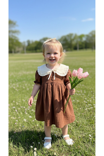 Petite Mode Bebe yaka müslin kız bebek çocuk yazlık elbise