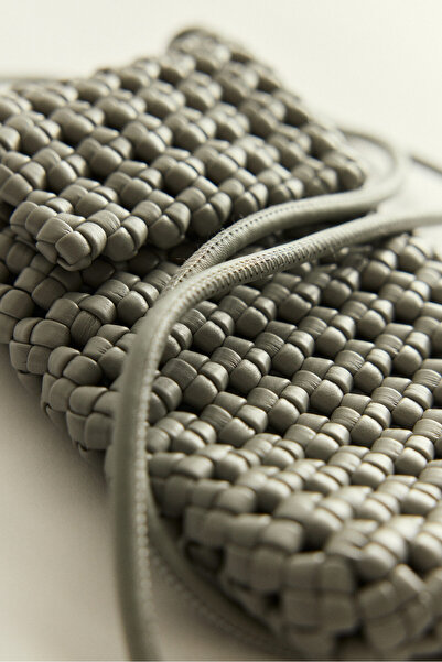 LUTVELIZADE Çanta 2603 - Örgü Dokulu Mini Çapraz Askılı Gri Kadın Çanta