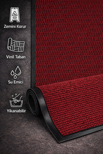 ZeminBurada Nem Alıcı Hijyenik Kapı Önü Paspas Kırmızı - 90cmx150cm