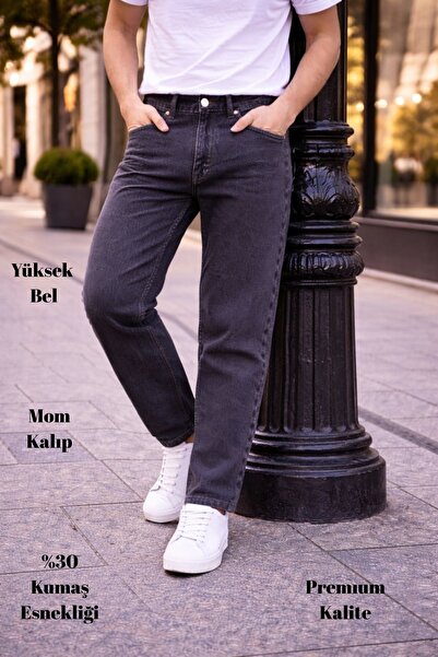 CEDY DENIM Dar Paça Erkek Yüksek Bel Kot Pantolon - Salaş Mom Jean C333-antrasit