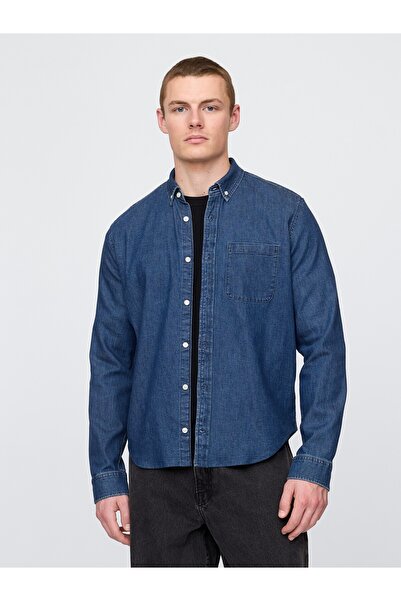 GAP Erkek Mavi Cepli Denim Gömlek