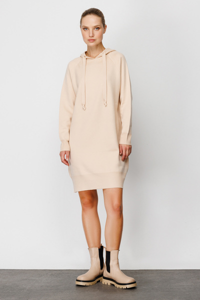 ON TRİKO Жіноче трикотажне плаття з капюшоном бежеве 23225323