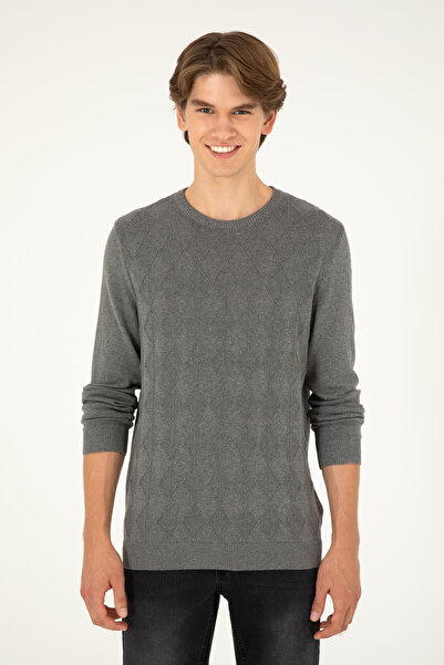 U.S. Polo Assn. Crew Neck Self Pattern Long Sleeve Gray Men's 100% Cotton Swe...