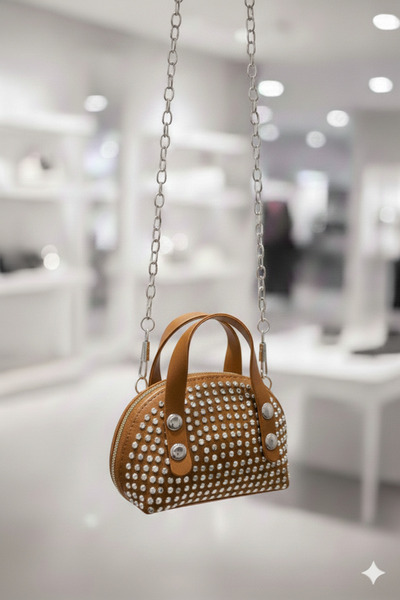 Merdiven6 Μίνι καφέ τσάντα στρας