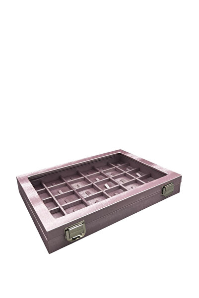 MeGass Dekor Yeni Cam Kapaklı İmera Deri Kumaş Pembe Renk 34 cm / 24 cm Bölme...