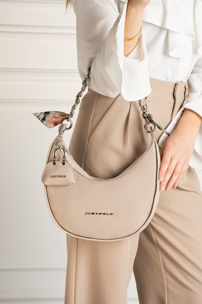 Just Polo Women's Shoulder and Hand Bag Baguette Bag & Silk Scarf Detail