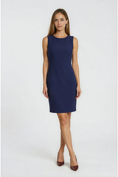 Spazio Mmirone Yuvarlak Yaka Klasik Elbise LACİVERT