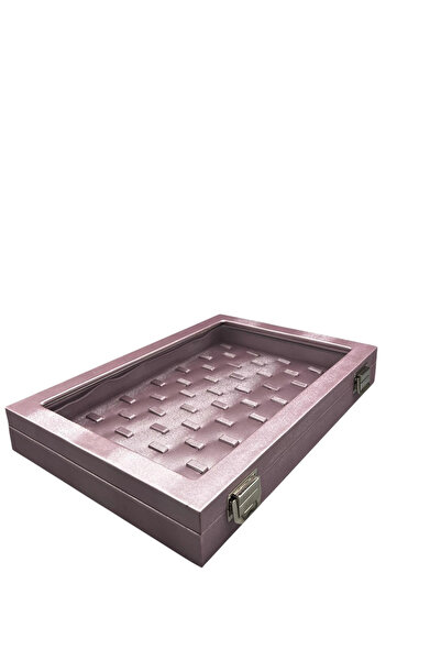 MeGass Dekor Yeni Cam Kapaklı İmera Deri Kumaş Pembe Renk 34 cm / 24 cm Tırna...