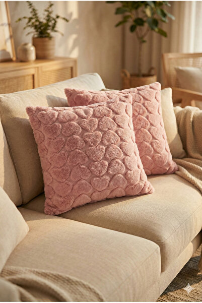 Miabella Home 2-Piece Plush Heart Patterned Throw Pillow Cover 45X45 cm |   Z...