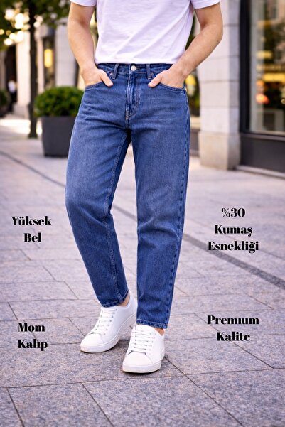 CEDY DENIM Dar Paça Erkek Yüksek Bel Kot Pantolon - Salaş Mom Jean C333-koyumavi