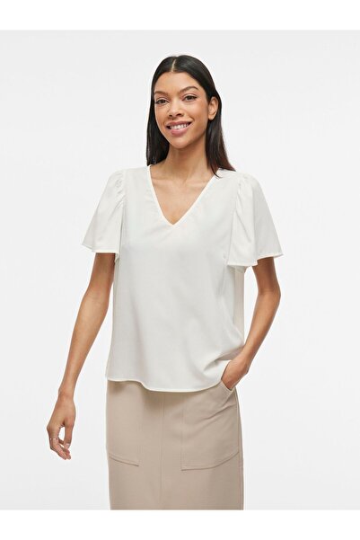 VILA Oberteil mit kurzen Ärmeln V-Ausschnitt