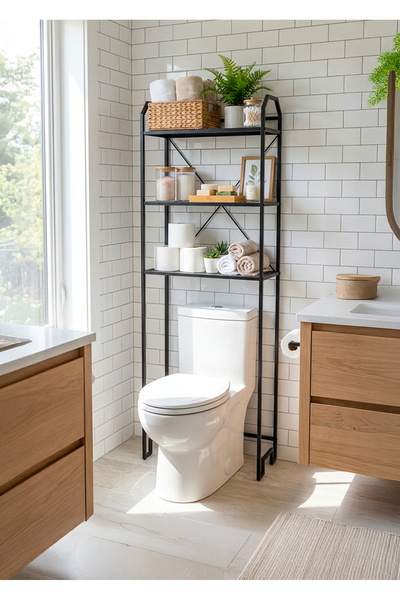 Bye Concept More Metal Ayaklı 3 Raflı Banyo Rafı Klozet Üstü Dekoratif Raf As...