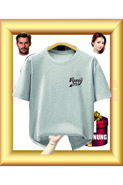 HOFFNUNG Unisex Short Sleeve Round Neck Happy Printed Solid Color t Shirt