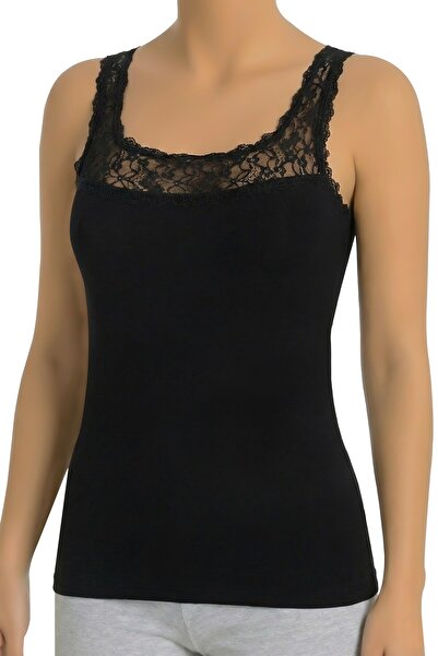 Öts Kadın Dantelli Pamuklu Likralı Kalın Askılı Atlet