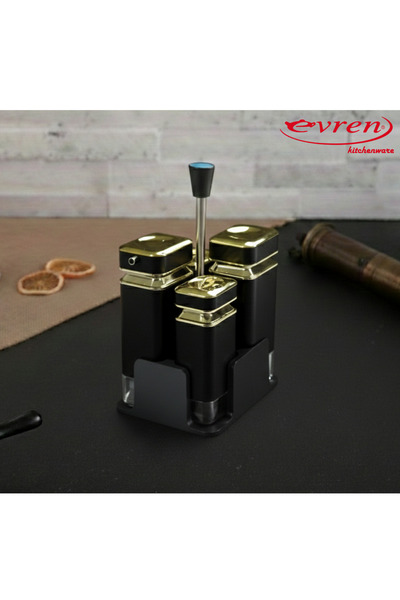 Evren 4 Parça Kare Cam Yağdanlık ve Baharatlık Seti, Yağlık Sirkelik Tuzluk B...