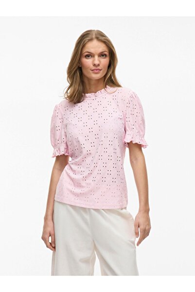 VILA Oberteil mit kurzen Ärmeln Stickerei