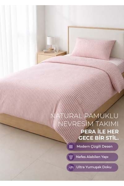 Days In Colours Tek Kişilik %100 Pamuk Çizgili Nevresim Takımı - Pera Serisi