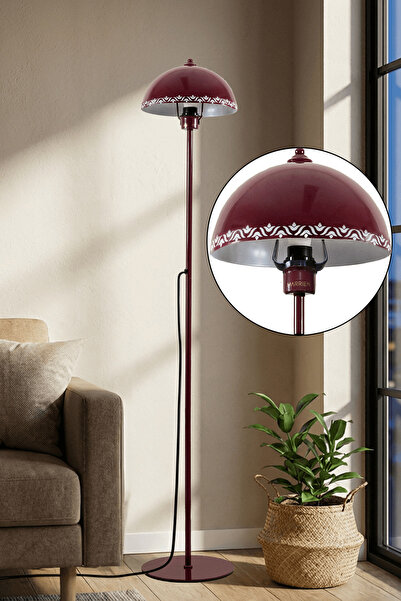 Marrien Luna Tulip Tek Ayaklı Bordo Modern Metal Lambader Oturma Odası & Yata...