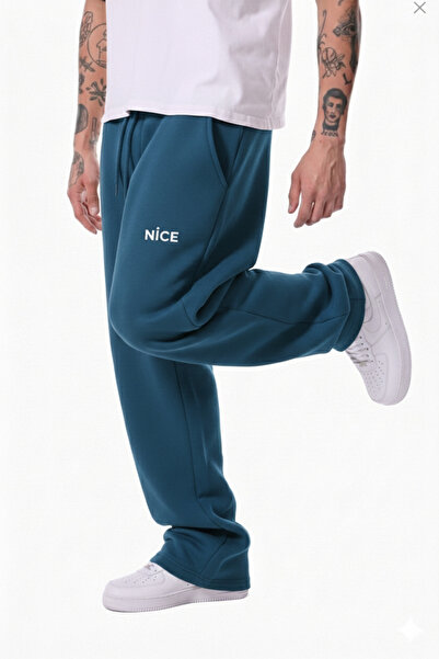 NİCE Baskılı 3 İplik Şardonlu Kışlık Rahat,Günlük Baggy Eşofman Altı