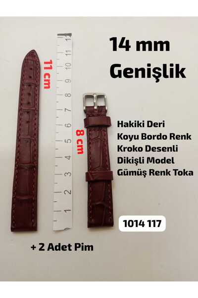 Brality 14 mm Compatible Watch Strap (Genuine Leather) Dark Burgundy Stitched...