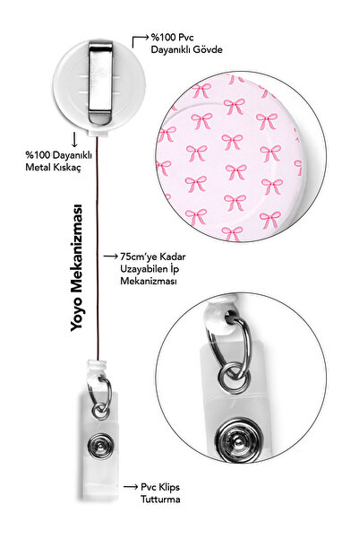 StormiStoretr Pembe Mini Fiyonk Çekmeli Kart Tutucu Koruyucu Yoyo Dikey Kartlık