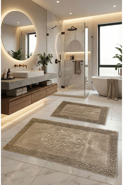 FeelHome مجموعة سجادة حمام فائقة النعومة وفائقة الامتصاص من Pamukkent مكونة م...