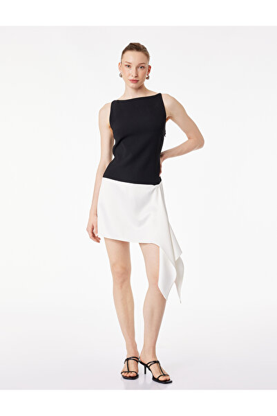 Koton Asymmetrical Cut Color Block Sleeveless Boat Neck Mini Dress