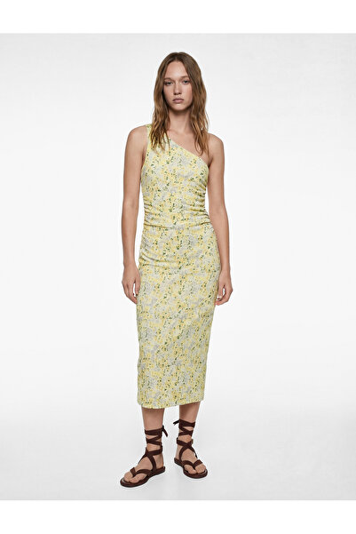 Koton One-Shoulder Gathered Sleeveless Floral Long Dress