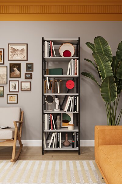asratrend Modern 6 Raflı Metal Kitaplık Üçlü Ayrılabilir Modül Dekoratif Çok ...