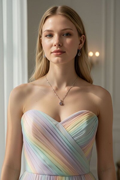 BEREN KILIÇ 925 Ayar Gümüş Renkli Çiçek Tasarım Kolye Küpe Takı Seti – Özel K...