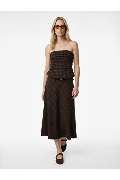 Koton Bluză crop în carouri fără bretele cu detaliu drapat Gipeli