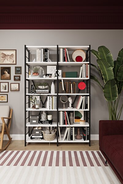 asratrend 6 RAFLI METAL KİTAPLIK İKİ MODÜL