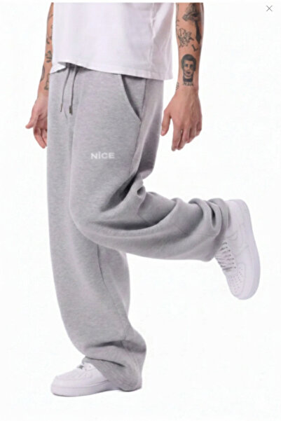 NİCE Baskılı 3 İplik Şardonlu Kışlık Rahat,Günlük Baggy Eşofman Altı