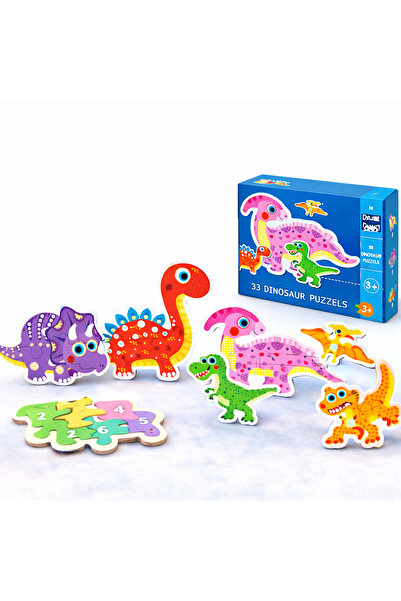 OEM Set puzzle dinozauri 6 în 1, carton gros de 3 mm, piese mari, jucărie edu...