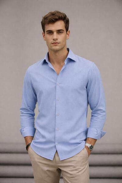 Bürke Sofya Linen Light Blue Half Oversized Men's Shirt