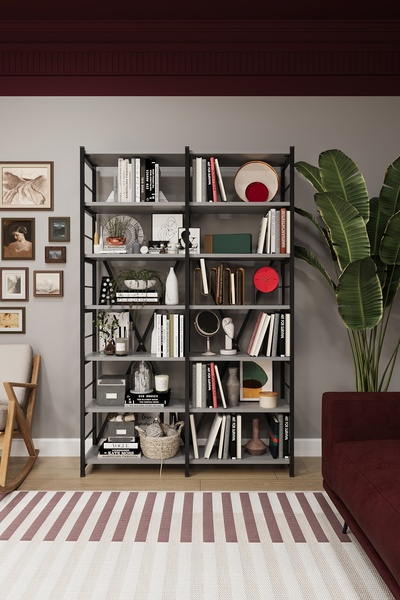 asratrend Modern 12 Raflı Metal Kitaplık Üçlü Ayrılabilir Modül Dekoratif Çok...