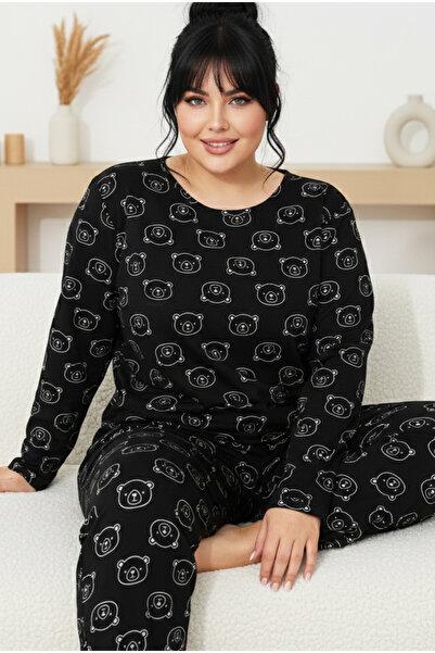 Siyah İnci Set de pijamale oversize din bumbac, cu model de ursuleț de pluș n...