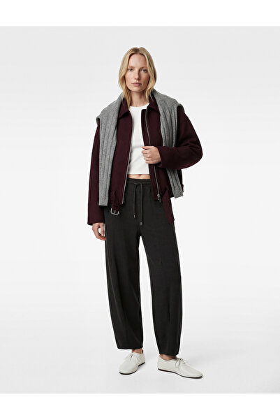 Koton Ribbed Wide-Leg Balloon Pants with Elastic Waist and Ties