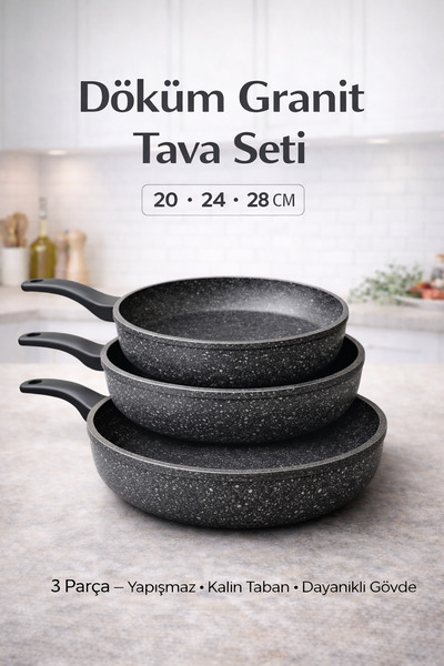 FIDUCIA Cast Granite Pan Set 3-Piece Non-Stick Durable Easy to Clean
