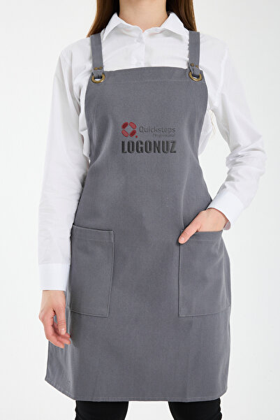 Quicksteps Professional Omuz Askılı Önlük Barista & Servis 7/7 Gabardin Gri Gri
