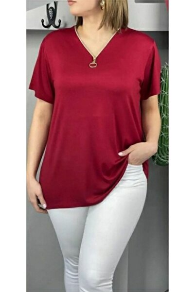 Te&Te Bluză de damă de mărime mare, cu fermoar, din viscoză