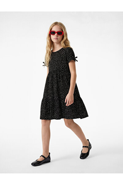 Koton Rochie cu mâneci scurte guler rotund cu detaliu cu fundă și buline