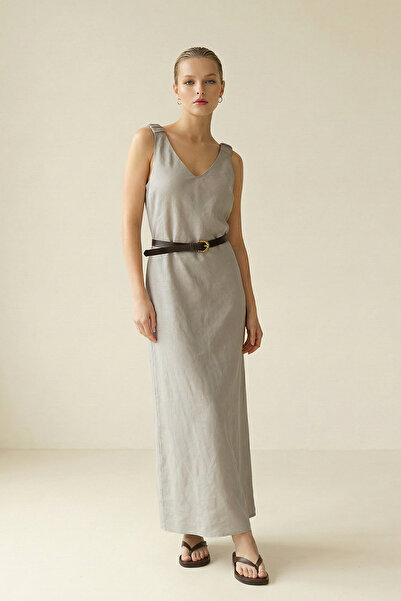 Setre Beige Strap Detail, Sleeveless Long Dress