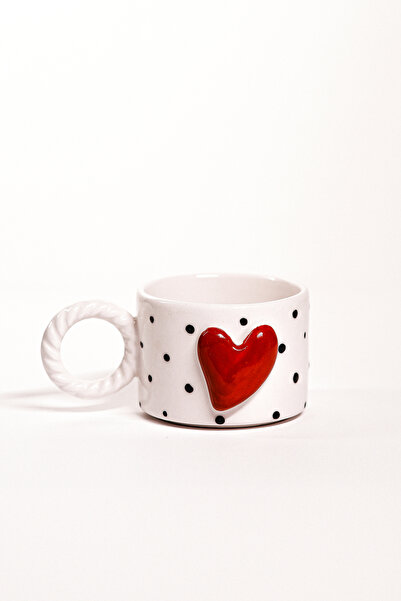 Sezgi Ceramic Seramik El Yapımı Kalp Desenli 180 ml Mug Kupa Bardak