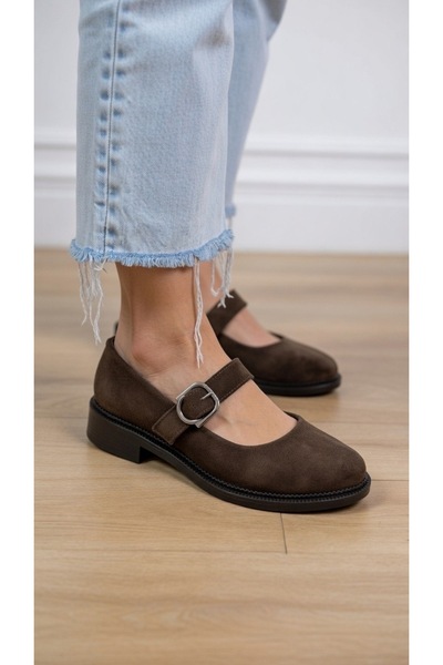 guijarro Women's Brown Suede Single Strap Mary Jane Shoes - Casual & Classic ...