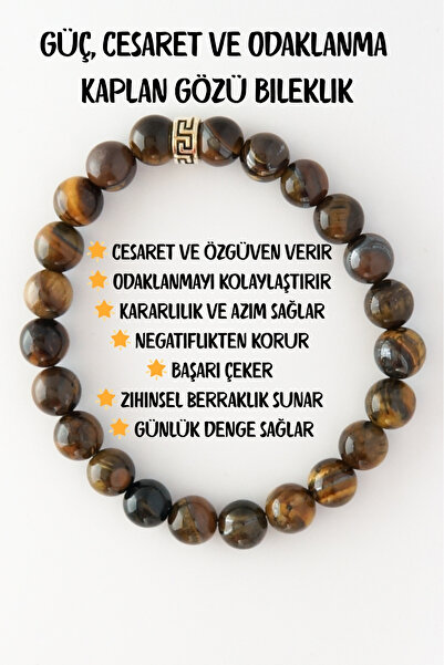 Perlavita Bileklik Doğaltaş Kaplan Gözü Sertifikalı 8 mm - Cesaret Güç ve Oda...